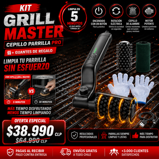KIT GRILL MASTER - CEPILLO PARRILLA PRO + GUANTES DE REGALO