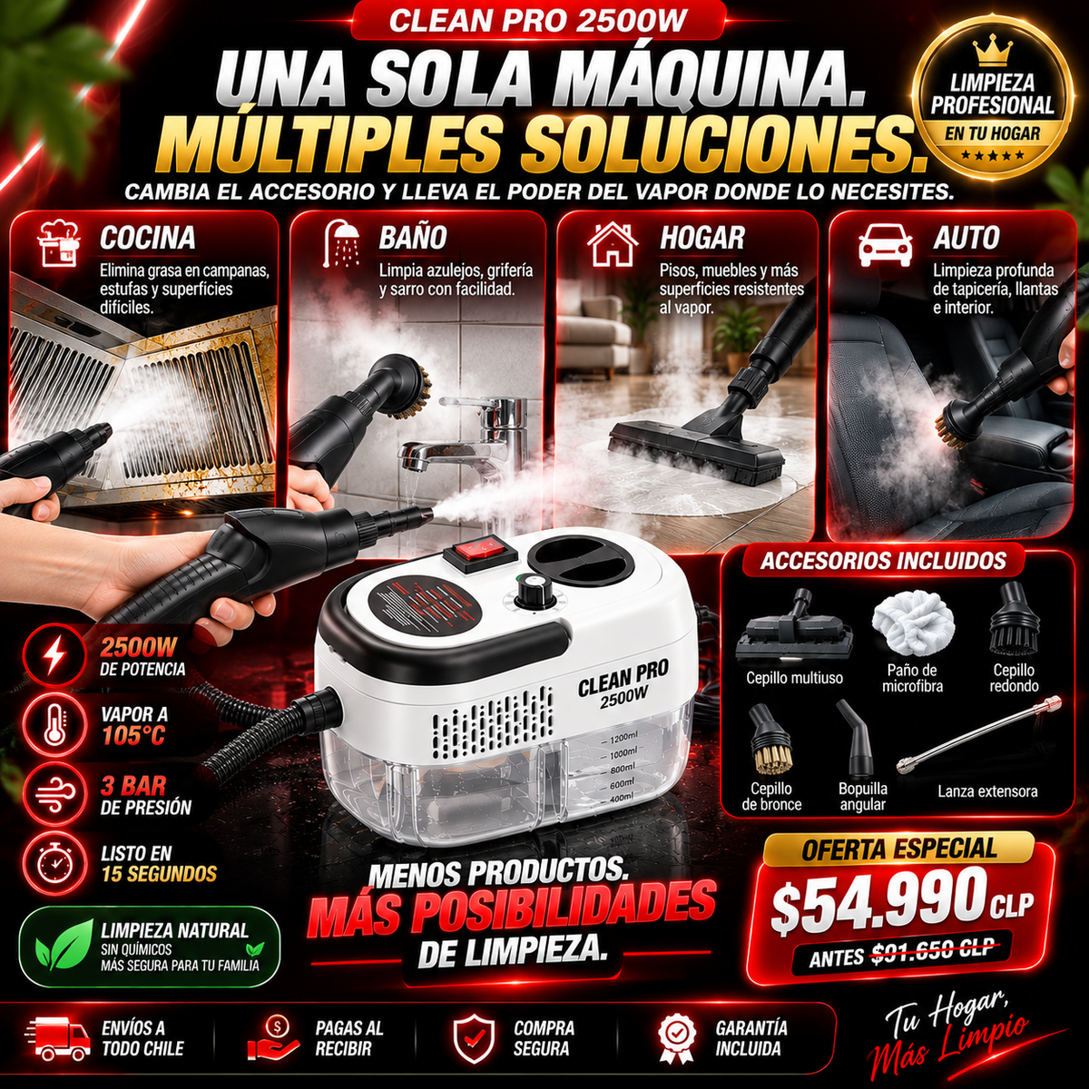 CLEAN PRO 2500W - LIMPIADOR VAPOR POTENCIA MÁXIMA
