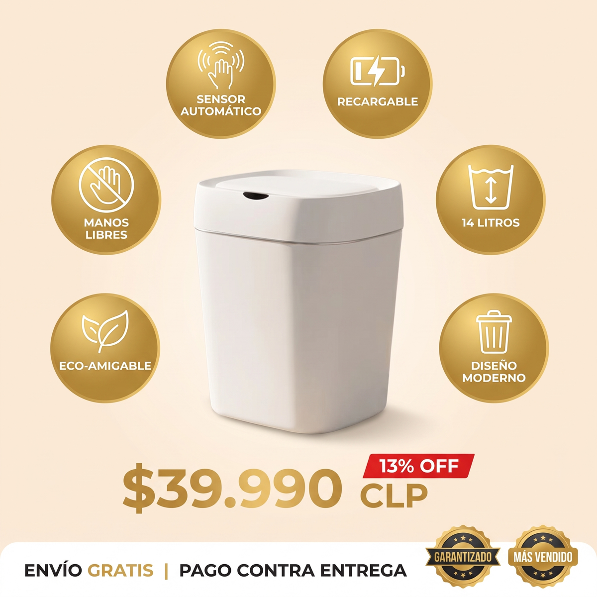 SMART TRASH PRO - BASURERO AUTOMÁTICO 14 LITROS