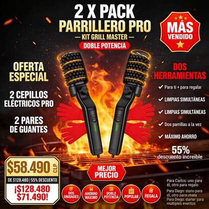 KIT GRILL MASTER - CEPILLO PARRILLA PRO + GUANTES DE REGALO
