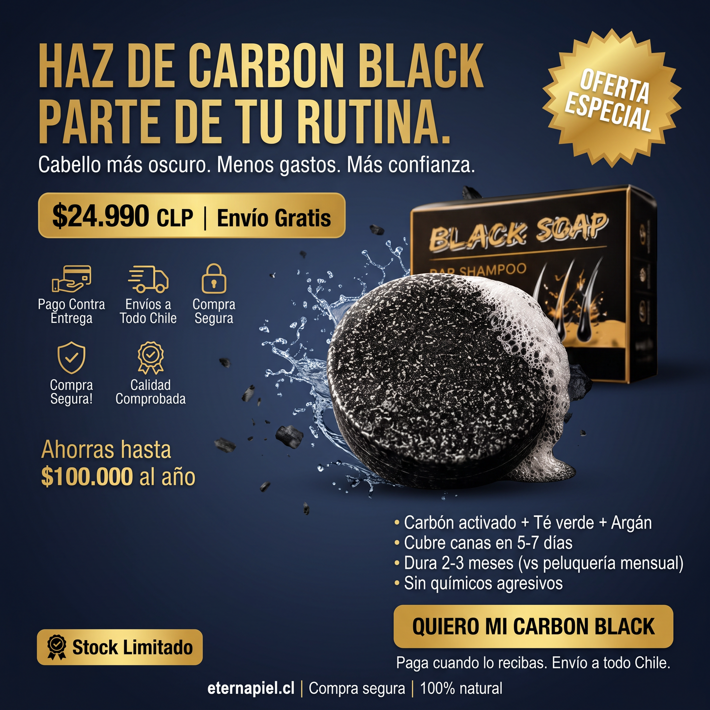 CARBON BLACK - SHAMPOO NEGRO ANTI-CANAS